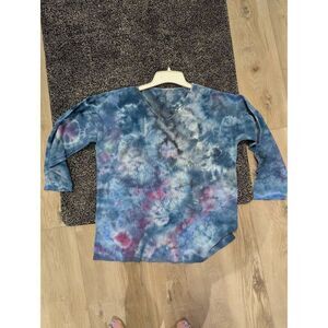 Tie Dye Knit Sweater Women's XL V Neck OOAK Custom Piece